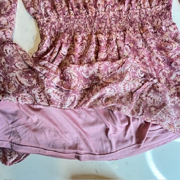 Aqua Pink Metallic Chiffon Paisley Ruffle Mini Dress Size Large - Picture 15 of 16